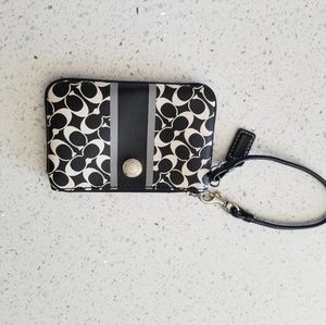 Coach Wristlet Black and White w/ Silver Trim